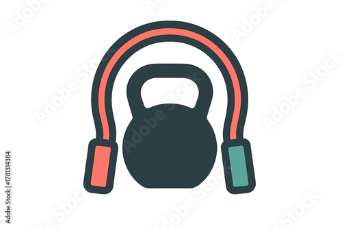 Heavy kettlebell weight combined with a colorful skipping rope for fitness training