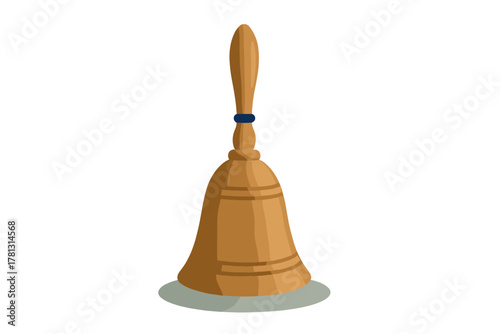 Traditional wooden handbell with a turned handle and subtle texture isolated on white