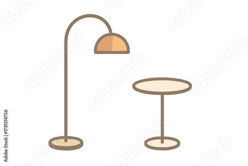 Minimalist modern floor lamp and round side table furniture set for home interior design