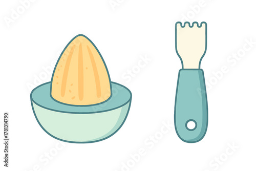 Cute citrus juicer and baby food masher kitchen tools set in pastel colors
