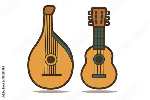 Pair of traditional folk stringed musical instruments in simple graphic style