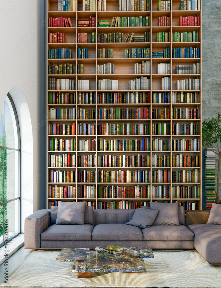 Naklejka premium Large luxury modern bright interiors Living room mockup illustration 3D rendering image