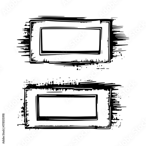 Simple sketch of empty rectangular frames with rough edges and artistic shading in black and white
