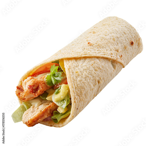 Delicious Wrap Filled With Chicken, Vegetables, and Fresh Toppings From a Cas...