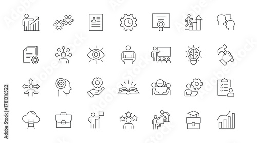 Set of business training line icons