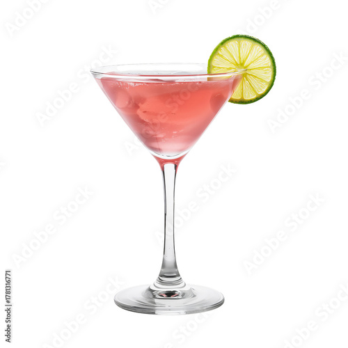 Refreshing Pink Cocktail in a Glass With a Lime Slice on the Rim.