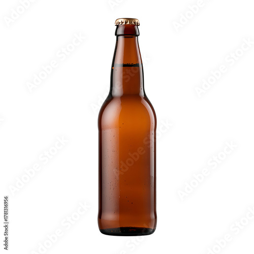Brown Glass Bottle Filled With Beer on White Background Showcasing a Classic ...
