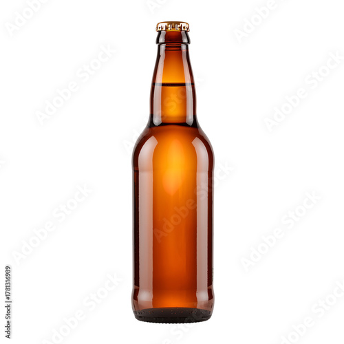 Brown Glass Bottle Filled With Beer on White Background Showcasing a Classic ...