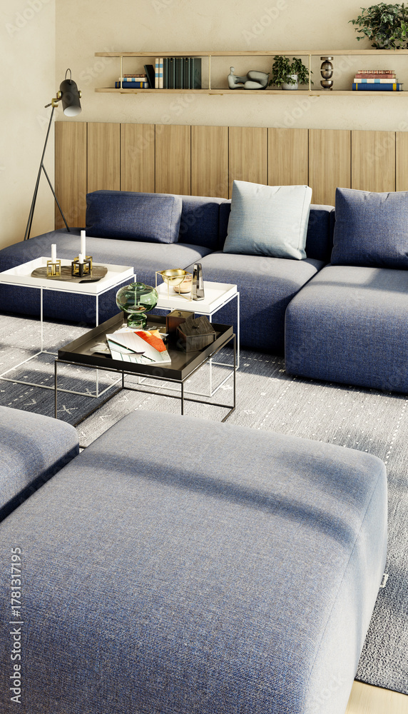 Fototapeta premium Large luxury modern bright interiors Living room mockup illustration 3D rendering image