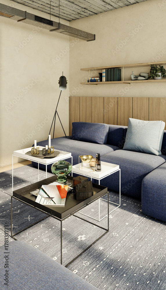 Naklejka premium Large luxury modern bright interiors Living room mockup illustration 3D rendering image