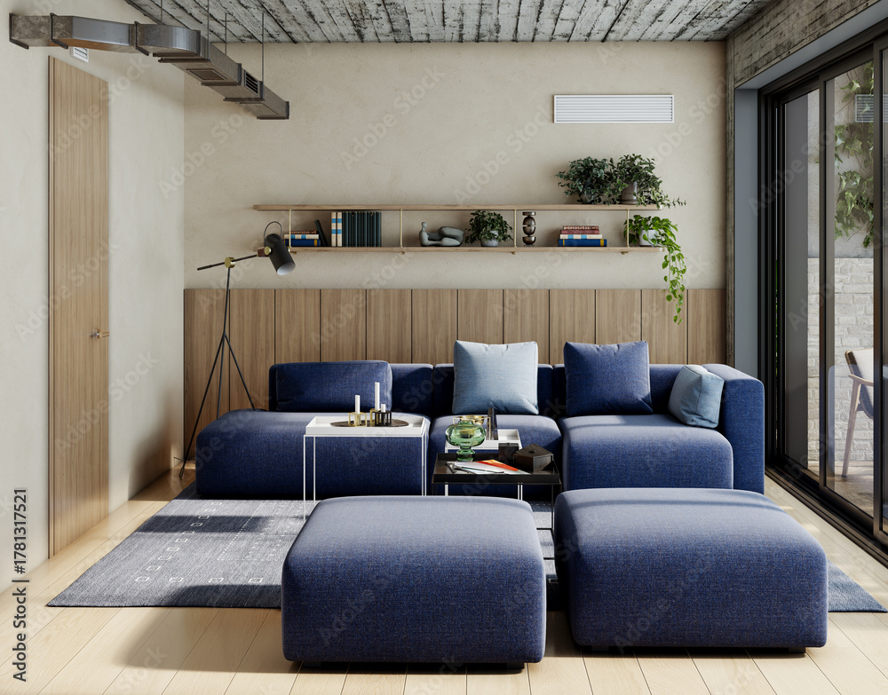 Fototapeta premium Large luxury modern bright interiors Living room mockup illustration 3D rendering image