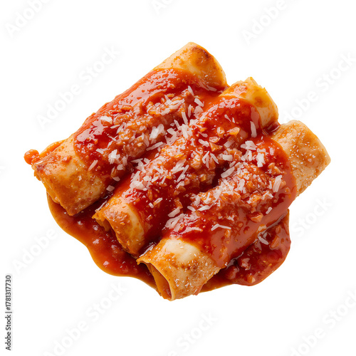 Delicious Enchiladas Topped With Red Sauce and Cheese Served on a Plate