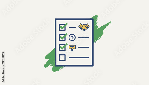 A checklist being marked off with completed career goals and achievements signifying progress tracking in an ongoing career development journey.