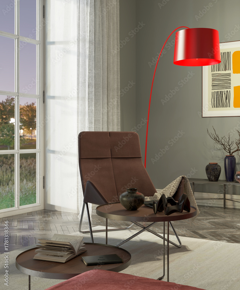 Naklejka premium Large luxury modern bright interiors Living room mockup illustration 3D rendering image