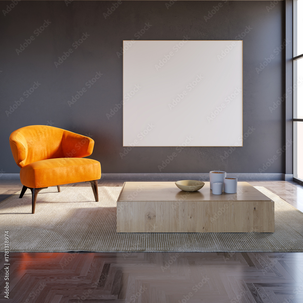 Naklejka premium Large luxury modern bright interiors Living room mockup illustration 3D rendering image