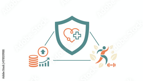 A visual representation of a company benefits package showcasing health insurance retirement savings and wellness programs through infographics.