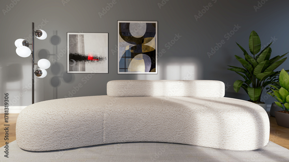 Naklejka premium Large luxury modern bright interiors Living room mockup illustration 3D rendering image