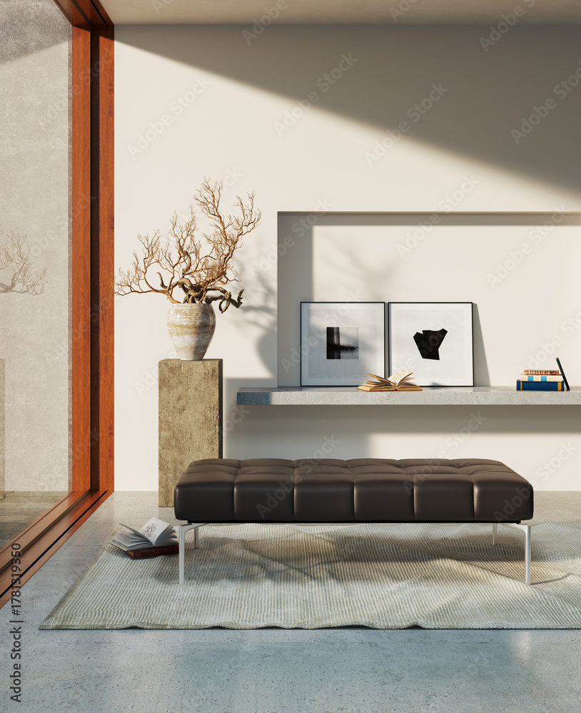 Naklejka premium Large luxury modern bright interiors Living room mockup illustration 3D rendering image