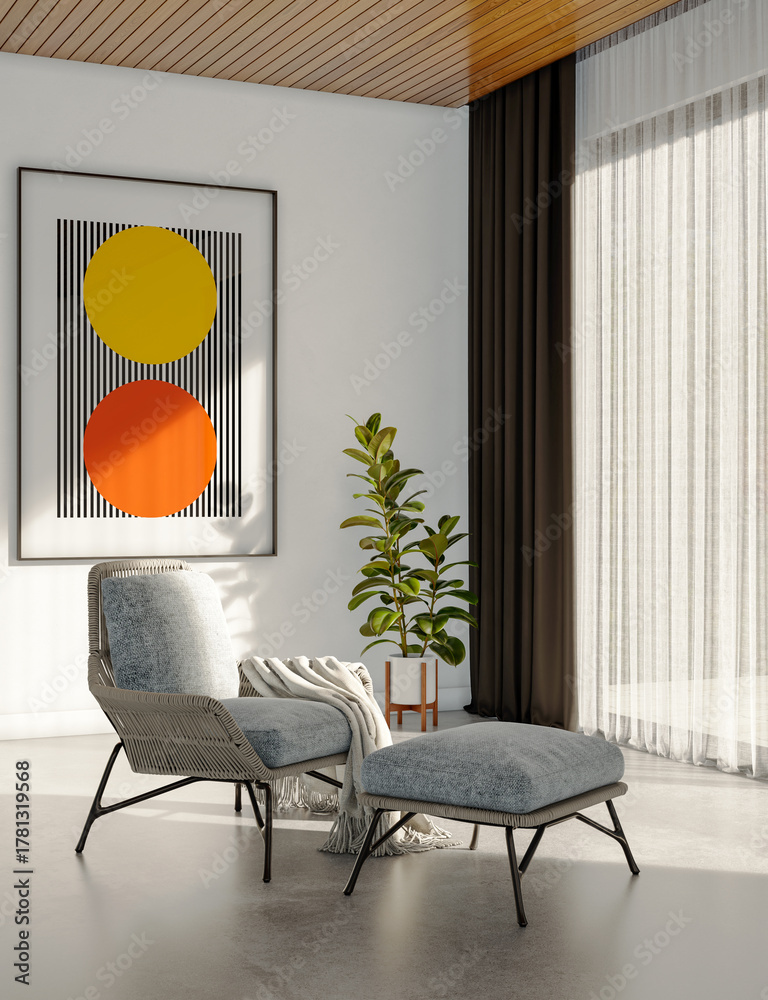 Fototapeta premium Large luxury modern bright interiors Living room mockup illustration 3D rendering image