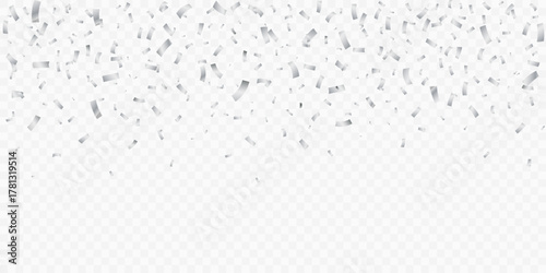 Festive background with falling silver rectangle confetti pieces on a transparent backdrop. Creates a decorative frame for event, holiday, party, and luxury banner design