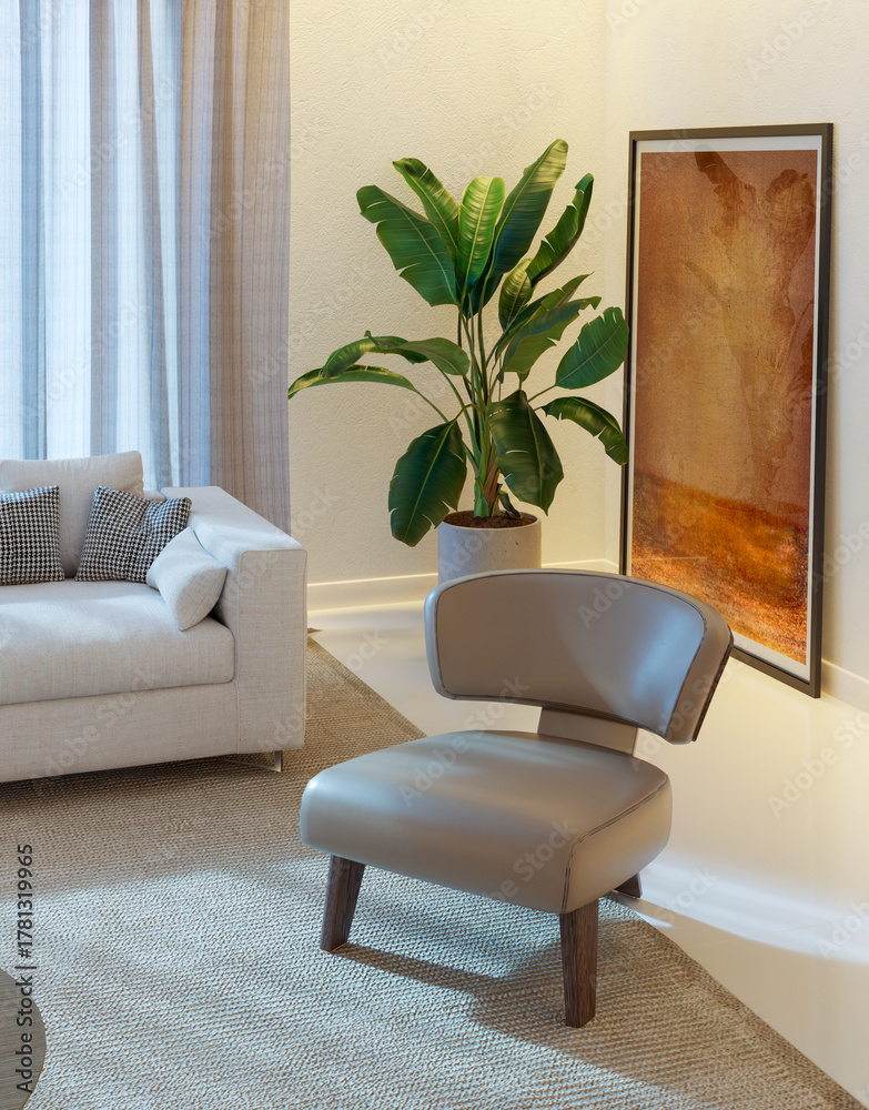 Naklejka premium Large luxury modern bright interiors Living room mockup illustration 3D rendering image