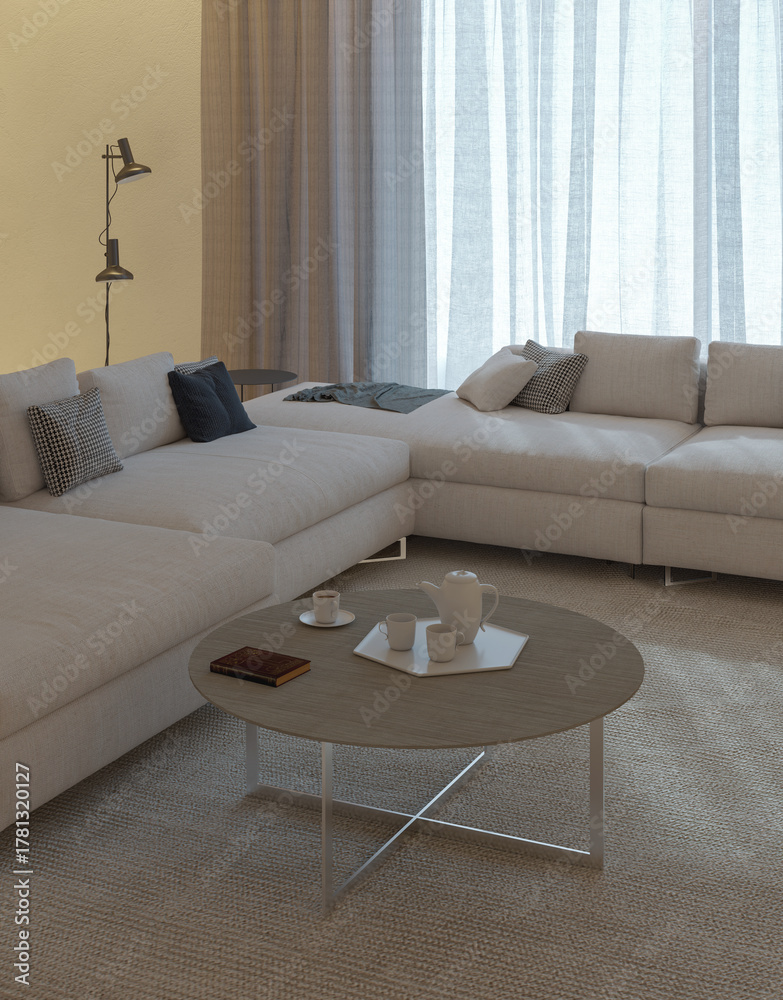 Naklejka premium Large luxury modern bright interiors Living room mockup illustration 3D rendering image