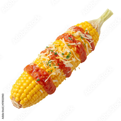 Delicious Corn on the Cob Topped With Salsa and Cheese Served as a Tasty Summ...