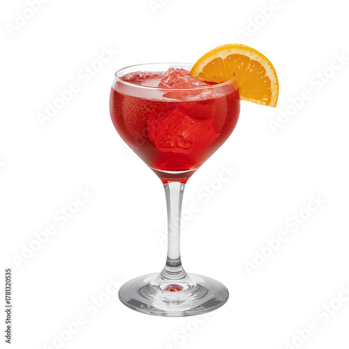 Refreshing Cocktail With Orange Slice and Ice in Clear Glass During Summer.