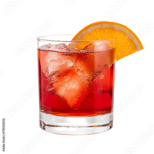 Refreshing Cocktail With Orange Slice and Ice in Clear Glass During Summer