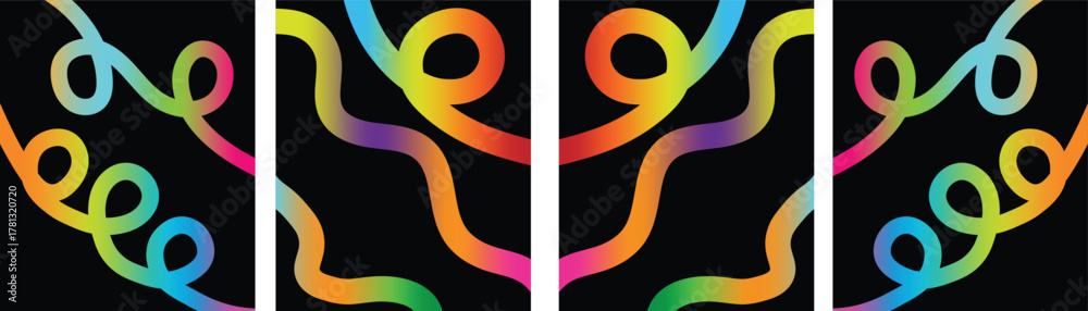 Obraz premium Abstract Color Background with Dynamic Gradient Lines. Wavy Rainbow Spiral Shapes and Fluid Squiggle Design Elements for Digital Art and Modern Templates.
