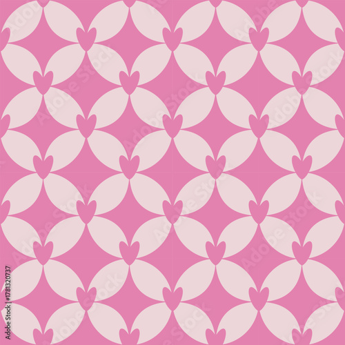 Seamless pink pattern with interlocking heart-shaped petals on a soft cream background, creating a romantic, playful, and elegant design.