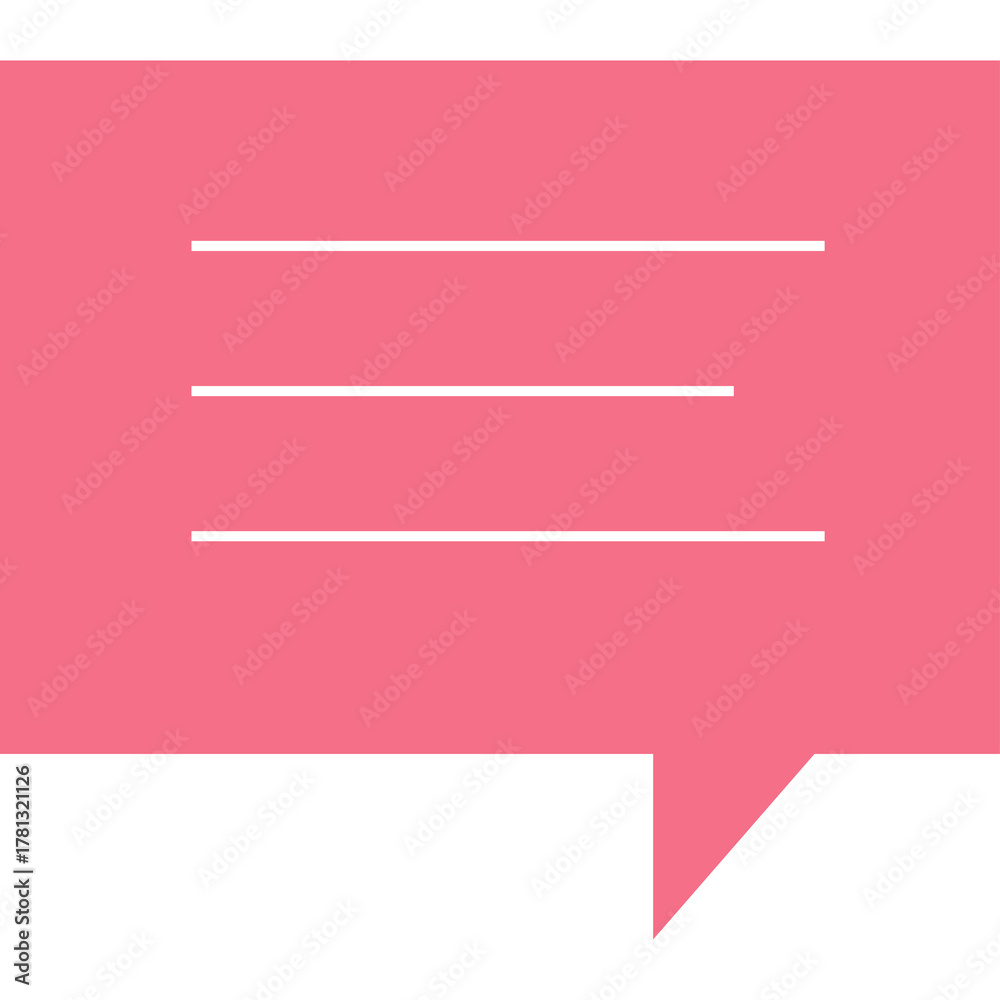 Fototapeta premium Pink Speech Bubble Icon With Three White Horizontal Lines Representing Text Content And Communication Symbol Isolated On White Background