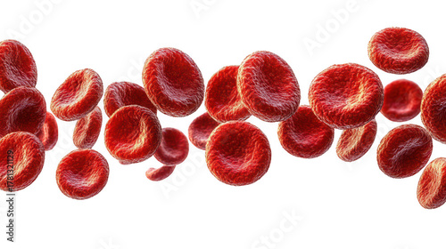 Flowing red blood cells isolated on transparent or white background