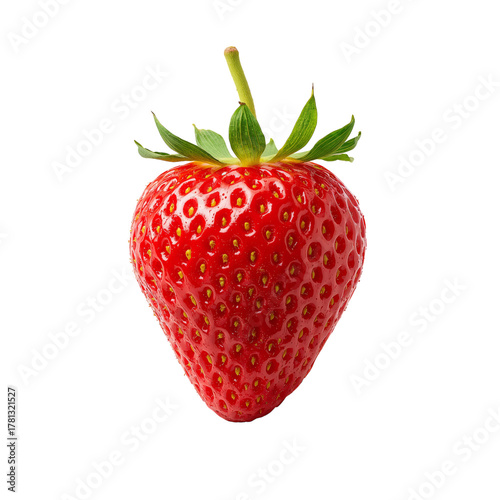 Fresh Red Strawberry With Green Leaves on a White Background Captures the Ess...