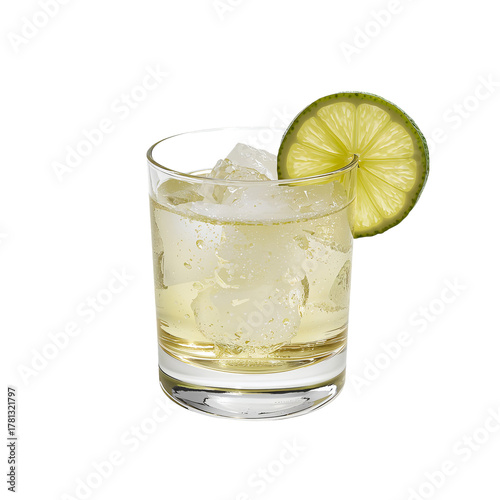 Refreshing Cocktail With Lime and Ice Served in a Clear Glass on a Bright Sur...