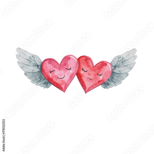 Hearts With Wings Symbolizing Love and Freedom in Artistic Design for Celebra...