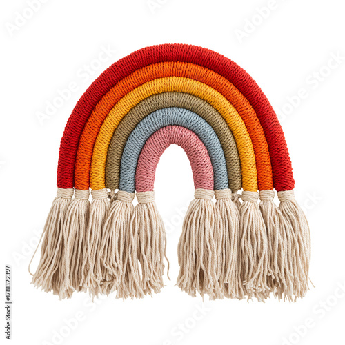 Colorful Knitted Rainbow Wall Hanging Decor for Childrens Room or Play Area.