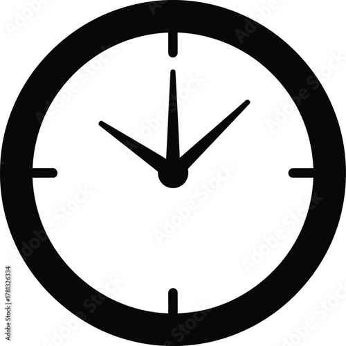 Simple black and white clock face icon with hour and minute hands