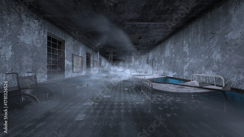 廃墟の荒れた室内　3DCGレンダリング