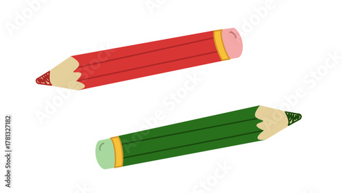 Colored pencils isolated on a white background. Red and green pencils.