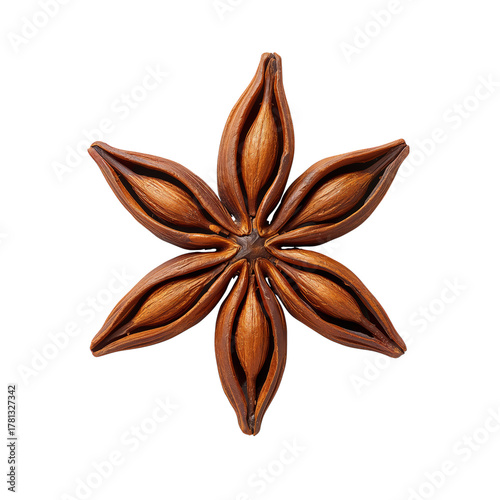 Star Anise Displayed on a White Background Showcasing Its Unique Star Shape a...