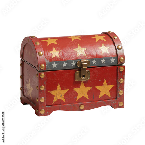 Decorated Wooden Treasure Chest With Stars and Rustic Finish for Storage or D...