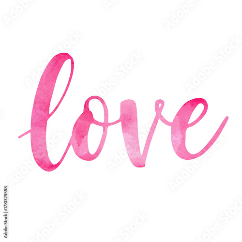 Colorful Watercolor Love Sign With Vibrant Pink Hues on a Clean Background.