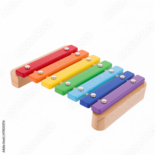 Colorful Wooden Xylophone With Eight Bars in a Music Learning Setting for Children.