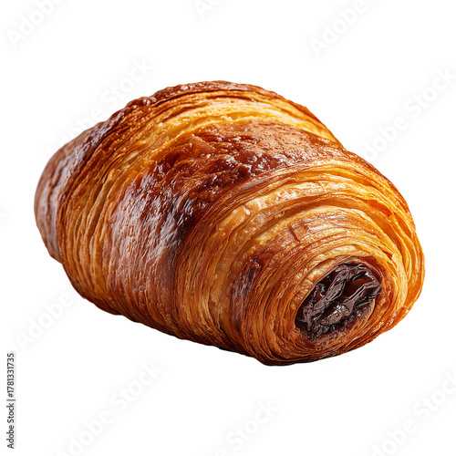 Freshly Baked Chocolate Croissant With Flaky Layers and Rich Filling Served i...