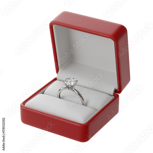 Elegant Diamond Engagement Ring in a Red Velvet Box for Special Moments.