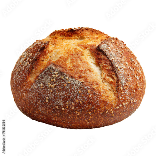 Freshly Baked Round Bread With a Crispy Crust and Sesame Seeds on Top.
