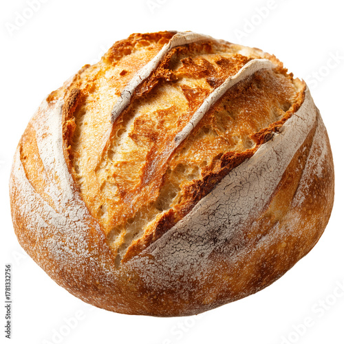 Freshly Baked Round Bread With Golden Crust and Rustic Appearance.