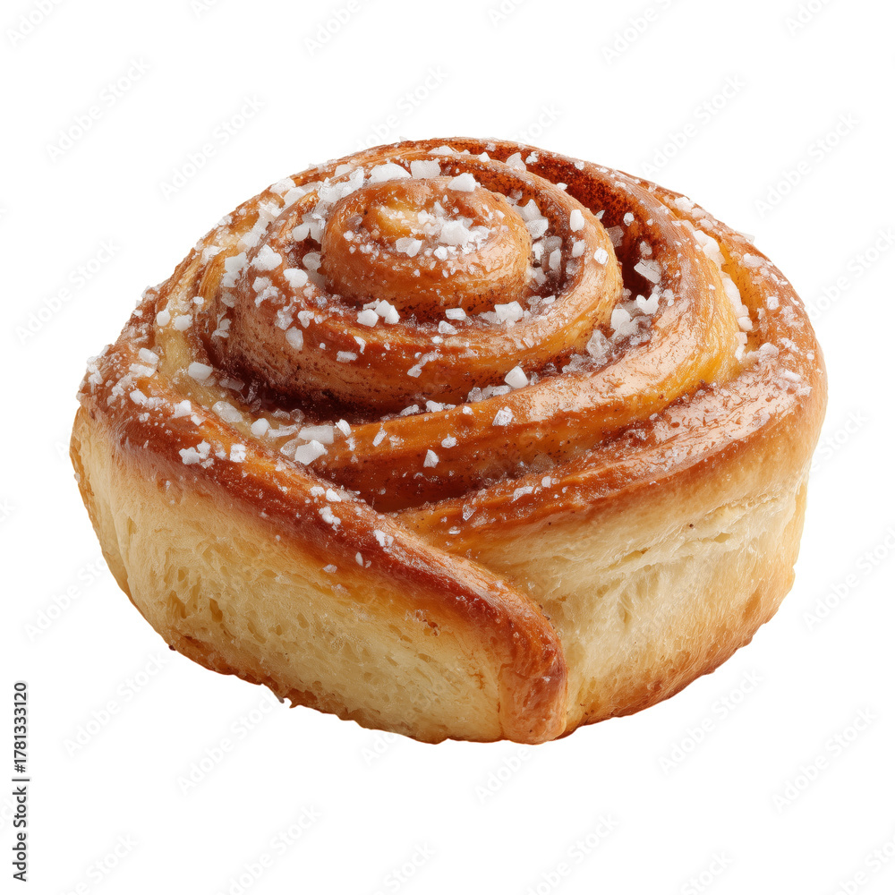 Fototapeta premium Freshly Baked Cinnamon Roll Topped With Sugar Sprinkles at a Cozy Bakery Setting.