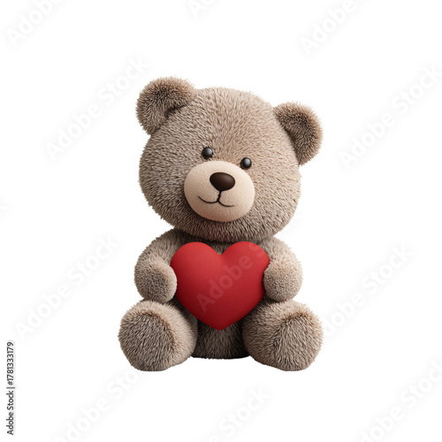 Cute Teddy Bear Holding a Red Heart for a Warm and Loving Gesture.